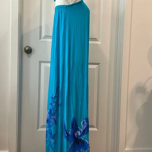 DG2 by Diane Gilman Turquoise Halter Maxi with Blue Floral Border - Picture 5 of 7